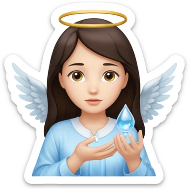 Brunette Angel holding a water droplet  sticker
