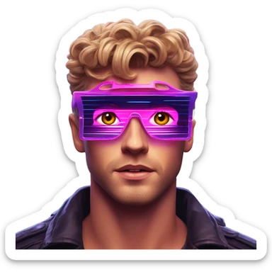 Synthwave Timberlake in Kung Fury style, oil paint, epic eyes, intricate lips, exquisite pose, beautiful, desirable, logical, Midsommar  sticker