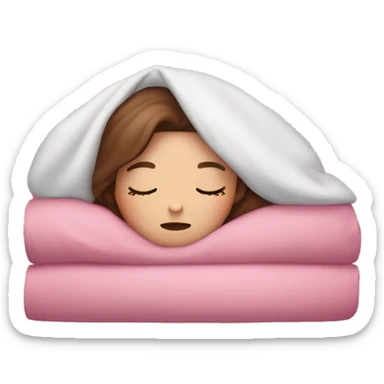 White girl with brown hair sleeping under pink covers sticker