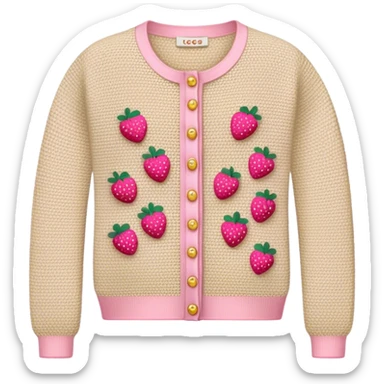 beige crocheted cardigan embroidered with small pink strawberries sticker