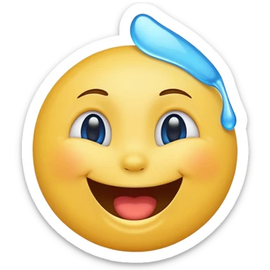 Emoji, yellow round laughing face, blue tears of joy on it  sticker
