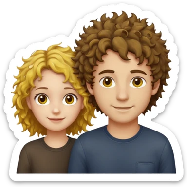 Sarı ve dağınık saçlı ela gözlü beyaz tenli erkek ve saçları koyu kahverengi ,kıvırcık saçlı kız yan yana gülümsüyor sticker