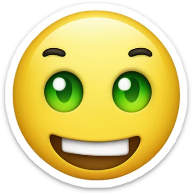 Yellow circle head With green eyes and tongue out, big bushy eyebrows looking happy sticker