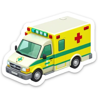 isometric yellow and green ambulance  sticker