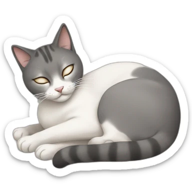 grey and white cat sleeping with small siamese cat sticker
