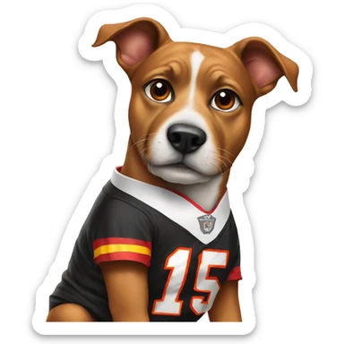 Dog with a mahomes jersey sticker