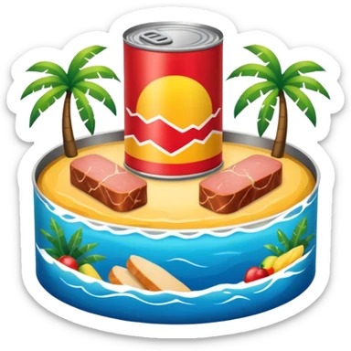 SPAM CANNED MEAT CORPORATE SUMMER KICKOFF tropical exotic destination PARTY landscape  sticker