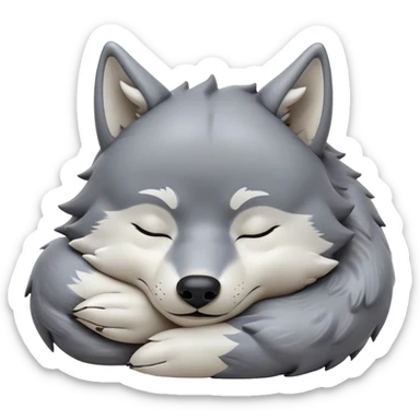 Meme-Worthy Cute Sleeping Wolf Portrait Emoji, Head resting peacefully with a contented smile, showcasing a robust build and a luxuriously soft grey and white Fur, eyes shut in a serene, restful nap, Simplified yet hilariously adorable features, highly detailed, glowing with a soft, drowsy light, high shine, relaxed and utterly lovable, stylized with an air of playful laziness, bright and heartwarming, soft glowing outline, capturing the essence of a comically sleepy wolf, so meme-worthy it feels like it could instantly become the next viral sensation of adorable slumber! sticker