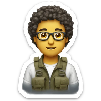 Un garçon avec des cheveux bouclés et des lunettes avec un pantalon cargo  sticker