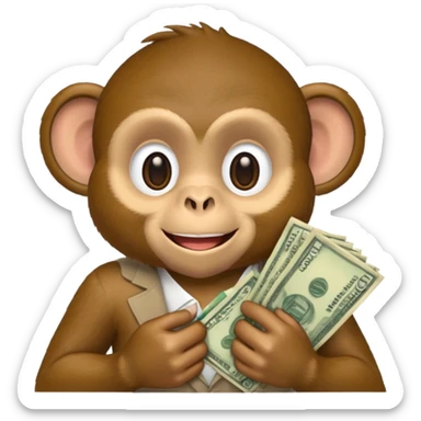 monkey holding money on sholdure sticker