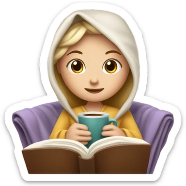 White Girl relaxed reading a book under a blanket with coffee in her hands sticker