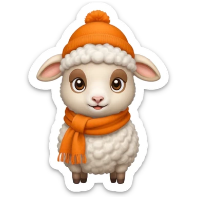 baby sheep with orange scarf and brown hat sticker
