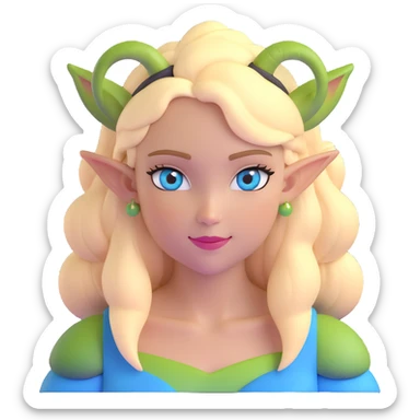 pretty girl with blonde hair, blue eyes, green ogre ears sticker