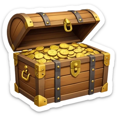 wooden brown treasure chest filled with coins pack in gradient sticker