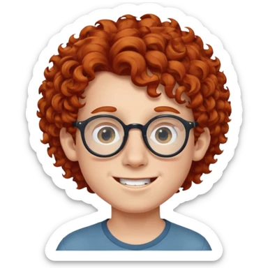 redhead kid with unique face features and very curly hair kid boy happy and big glassess and big nose sticker
