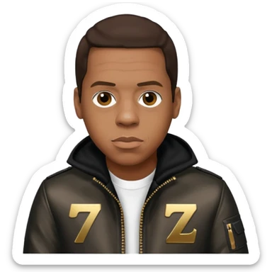 Jay-Z with dark brown hair, metallic black jacket sticker