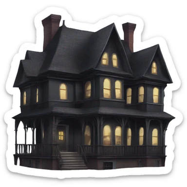 Dark dilapidated 8 story sprawling Haunted Addams manor hotel with attached garage Nevermore Academy  sticker