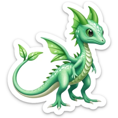Sparkly White And Green Natural Flowery Colorful Grovyle-Salandit-Celebi-Fakémon-hybrid-creature (full body)  sticker
