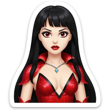 Vampirella with long black hair, red sequin outfit sticker