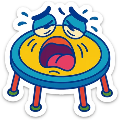 a trampoline with a cartoonish moaning face, exaggerated expression, vibrant toon style sticker