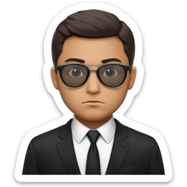 رجل يرتدي نظارات شمسية وبذلة رسمية سوداء بالكامل حتى ربطة العنق كانه عميل fbi sticker