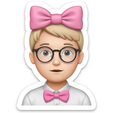 Round Nerdy specs boy  emoji with pink bow on head sticker