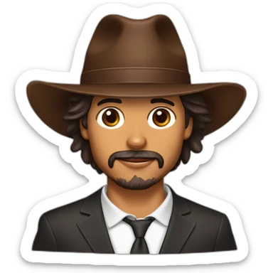 Latino man did stubble beard, lady with flat brim hat and chocolate long-haired chihuahua sticker