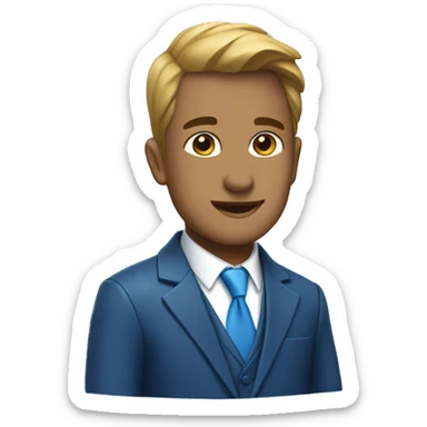 blue pent coat with white shirt and blue tie sticker