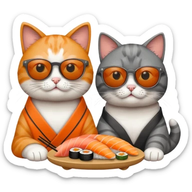 two cats wearing sunglasses eating sushi sticker