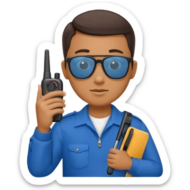 school security, blue cloth, sun glasses, holding walkie-talkie sticker