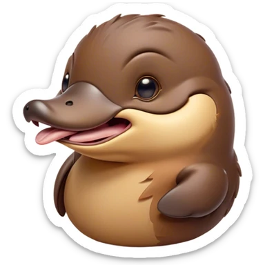 Cinematic Cute Yawning Platypus Portrait Emoji, Head tilted slightly with a dramatic, wide-open yawn, showcasing a soft, textured brown fur with a relaxed duckbill and droopy eyes in drowsy contentment, Simplified yet irresistibly adorable features, highly detailed, glowing with a soft, cozy glow, high shine, relaxed yet expressive, stylized with a touch of quirky charm, bright and endearing, soft glowing outline, capturing the essence of a sleepy yet affectionate platypus, so drowsy it feels like it could float out of the screen and curl up for a nap! sticker