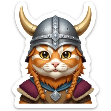 ginger cat dressed as a viking, in Valhalla, detailed, epic sticker
