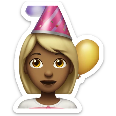 Girl crying holding balloons and wearing a party hat  sticker