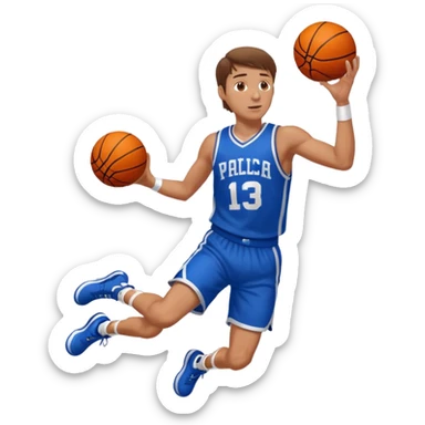 A white man with brown hair with a basketball, doing a layup sticker