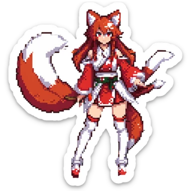 Azur Lane Akagi kitsune girl with red and white outfit and multiple fox tails sticker