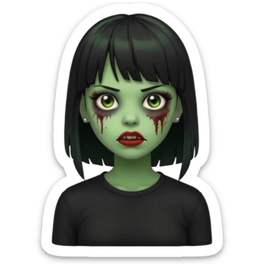 garota zumbi(cor de pele verde), com cabelos pretos e franja, roupa preta e com piercing na boca  sticker