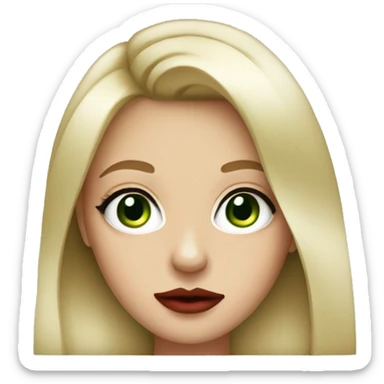 Blonde girl big green eyes with big red lips , eyeliner and a mole sticker