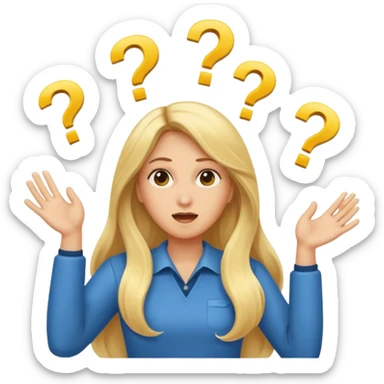 lady with long blonde hair throwing question marks in the air saying why sticker
