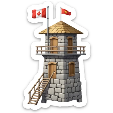 A tall stone watchtower with wooden balcony near the top. sticker
