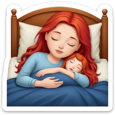Red long hair girl sleeping in bed alone sticker