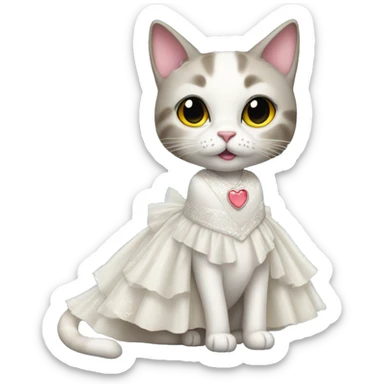 cat standing in bridal dress with heart eyes sticker