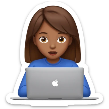 Make an emoji of a girl with brown hair behind a laptop screen that is facing her and make sure to have her mouth hidden by the laptop. sticker