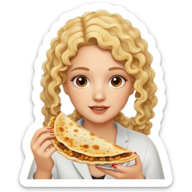 mujer con pelo rubio rizado comiendo quesadillas quemadas. sticker