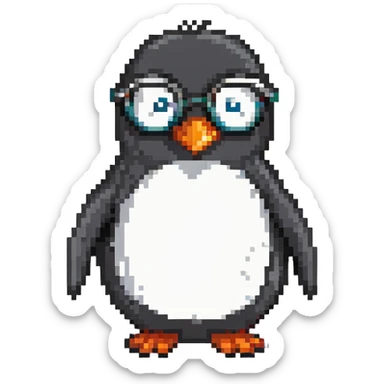 cute penguin head with round glasses, smart looking sticker