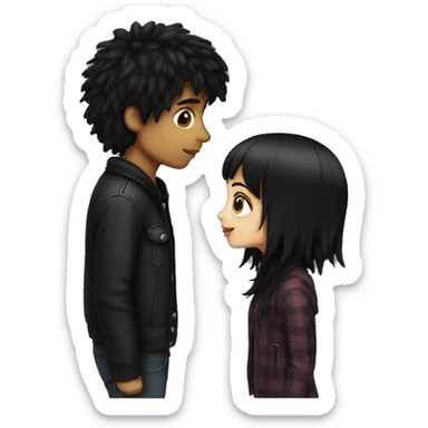 Black haired emo couple kissing  sticker