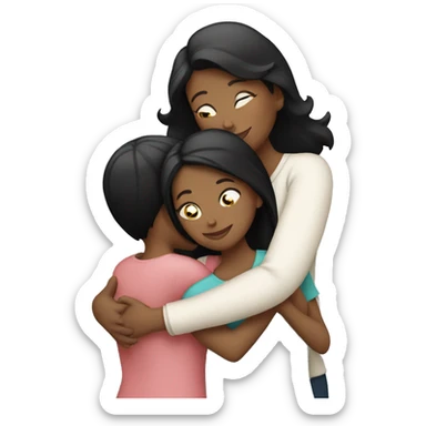 White mom black hair hugging two daughters  sticker