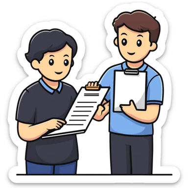 professional mentor with clipboard helping someone sticker