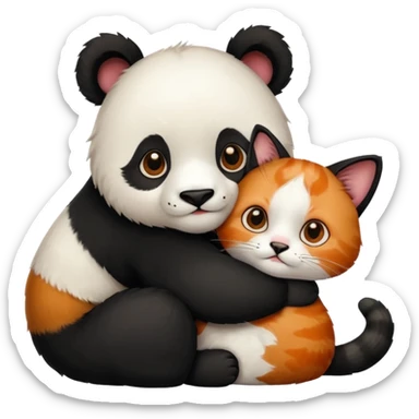 Panda hugging a  cat with half its face ginger and the other half black sticker