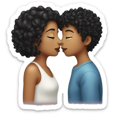 Curly hair girl kissing girl with straightshort black hair sticker