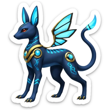 Shiny blue nebulae 4-legged Umbreon-Anubis-Salandit-Beedrill-fusion, full body sticker